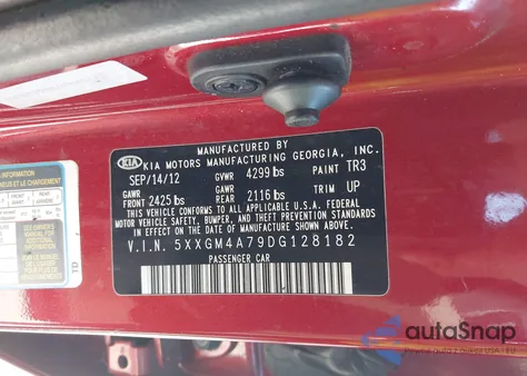 2013 Kia Optima Lx из США, поврежденный, VIN 5XXGM4A79DG128182